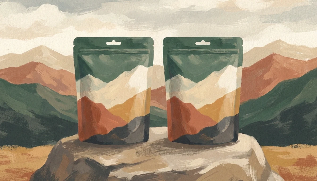 Two branded trail meals side by side comparing freeze-dried and dehydrated food.